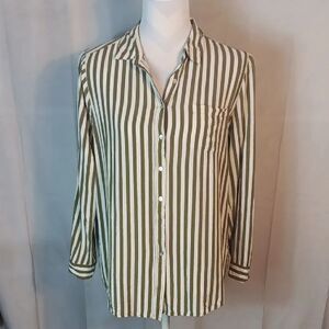 Jane & Delancey Green & White Striped Button Down Shirt